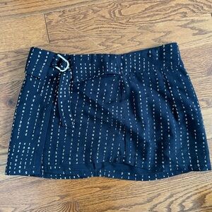 Navy Blue Mini Skirt with Belt Accent